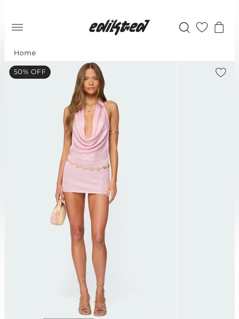 Edikted Pink Backless Cowl Neck Knit Mini Dress